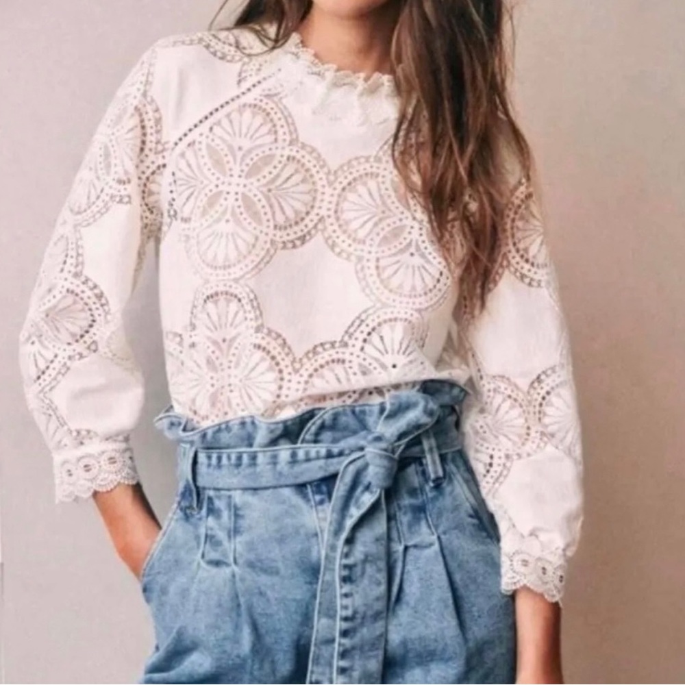Sezane Bacall lace embroidered blouse